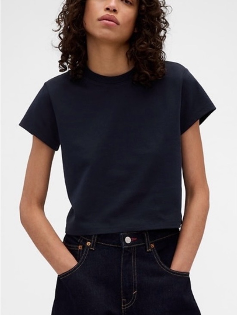 GAP Victoria Beckham Navy Short Sleeve Cropped Crew Tee XXS NWT